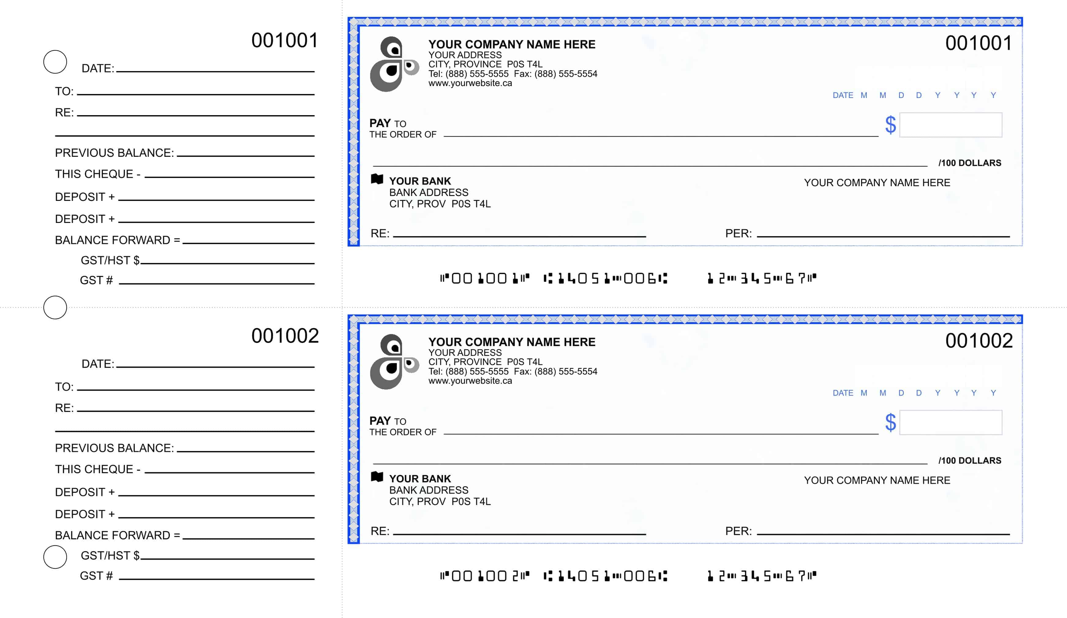 Manual Cheques with Black & White Logo Added